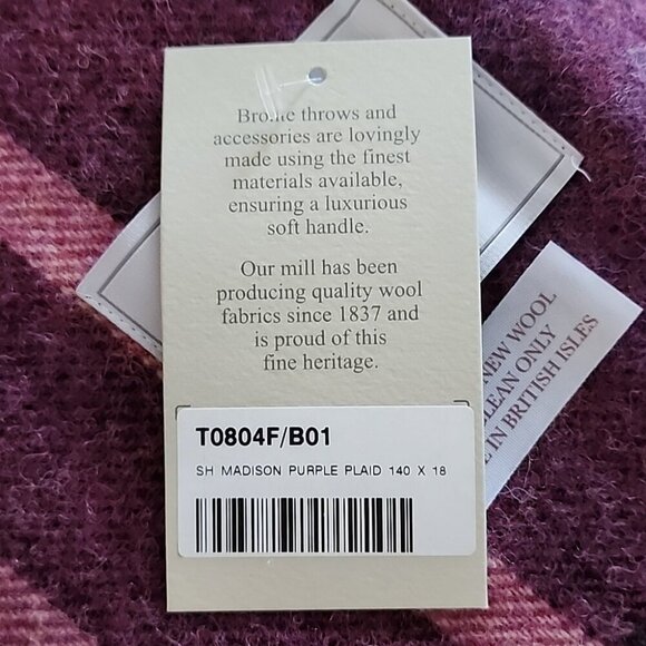 Bronte by Moon 100% Pure Wool Large Throw Blanket Madison Purple Plaid 58" X 68" - Picture 6 of 6